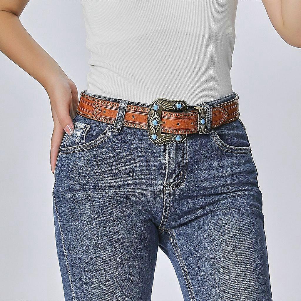 Vintage Western Leather Belt with Cowboy Turquoise Buckle V1263-JX-4670