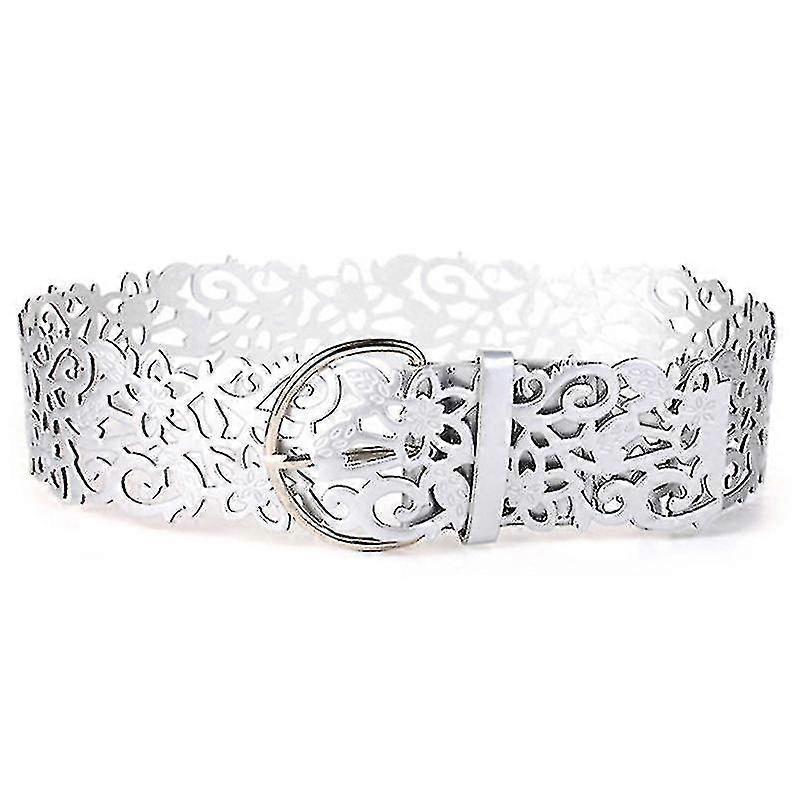 Women's Wide Leather Dress Belt with Hollow Buckle V1263-JX-4671