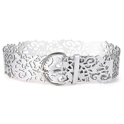 Women's Wide Leather Dress Belt with Hollow Buckle V1263-JX-4671