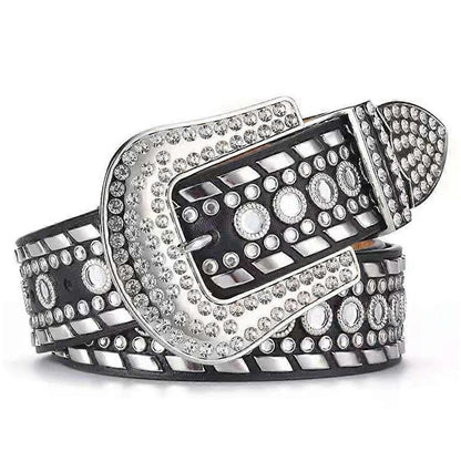 Women's Rhinestone Studded Leather Belt for Jeans V1263-JX-4672