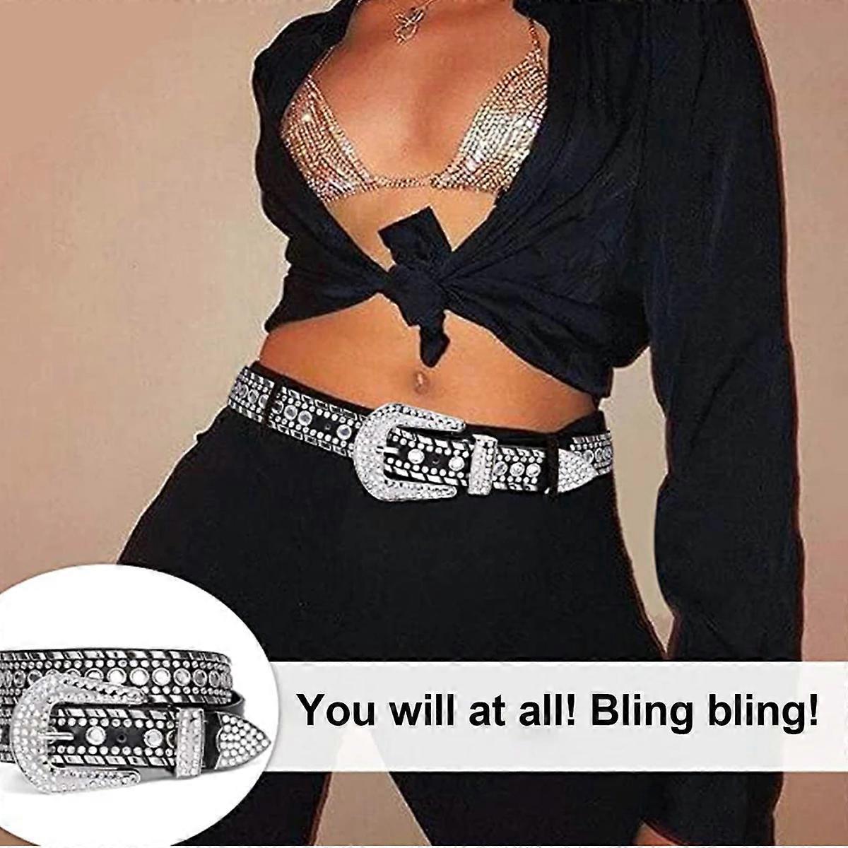 Women's Rhinestone Studded Leather Belt for Jeans V1263-JX-4672