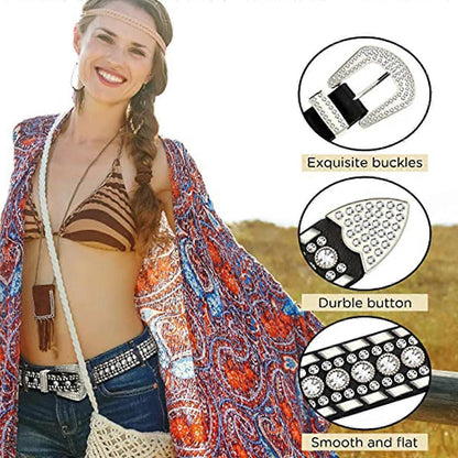 Women's Rhinestone Studded Leather Belt for Jeans V1263-JX-4672