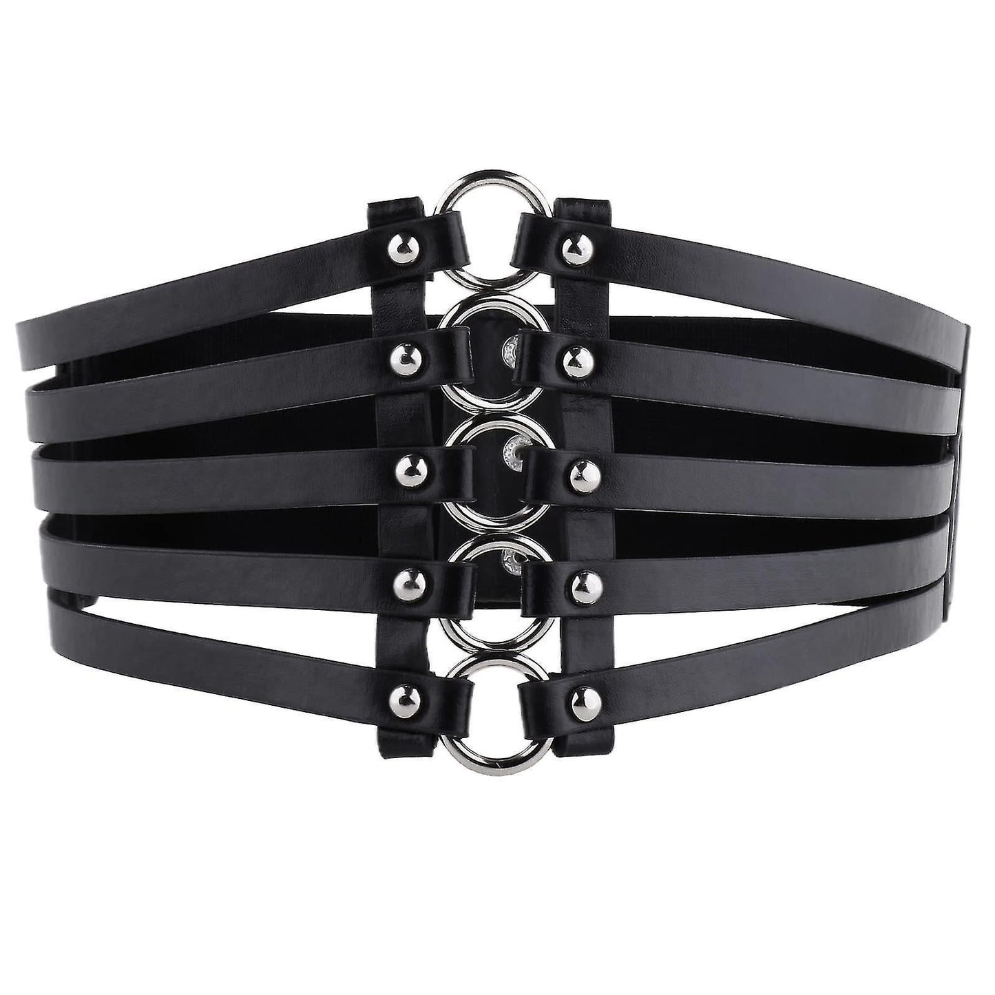 Women's Gothic Punk Wide Faux Leather Corset Waist Belt with Rivets V1263-JX-4674