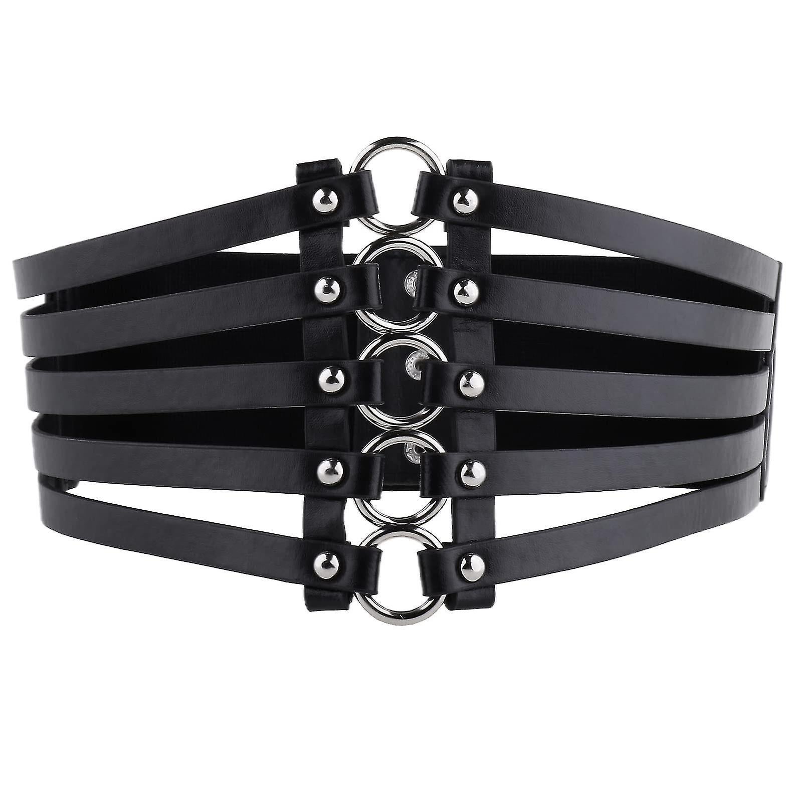 Women's Gothic Punk Wide Faux Leather Corset Waist Belt with Rivets V1263-JX-4674