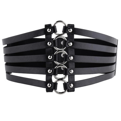 Women's Gothic Punk Wide Faux Leather Corset Waist Belt with Rivets V1263-JX-4674