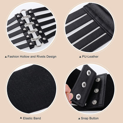 Women's Gothic Punk Wide Faux Leather Corset Waist Belt with Rivets V1263-JX-4674