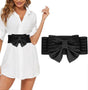 Women's Faux Leather Wide Belt with Bow, Elastic Waistband V1263-JX-4675