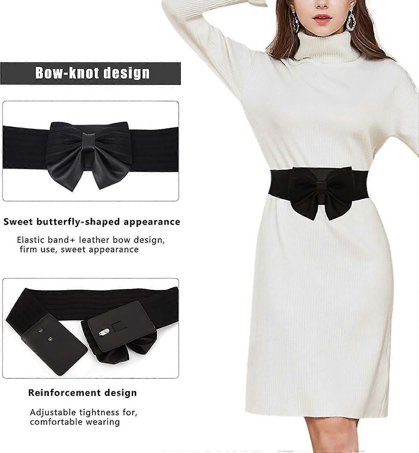 Women's Faux Leather Wide Belt with Bow, Elastic Waistband V1263-JX-4675