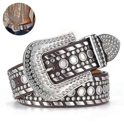 Women's Rhinestone Cowgirl Studded Leather Jeans Belt V1263-JX-4682