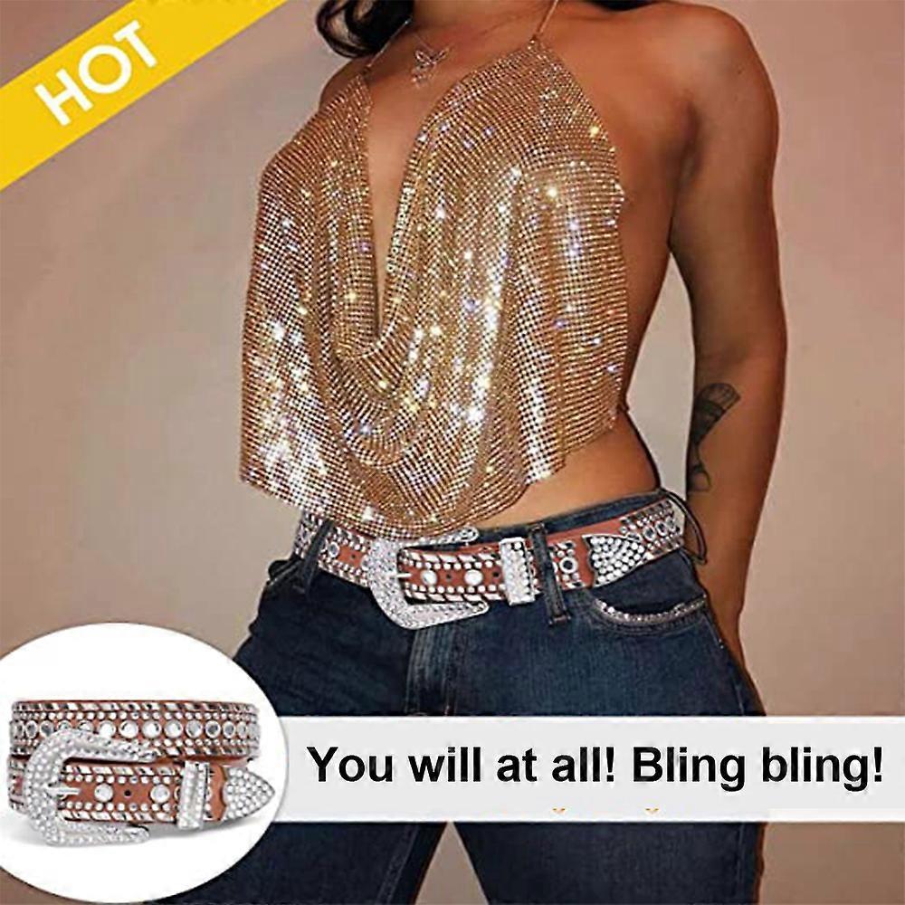 Women's Rhinestone Cowgirl Studded Leather Jeans Belt V1263-JX-4682