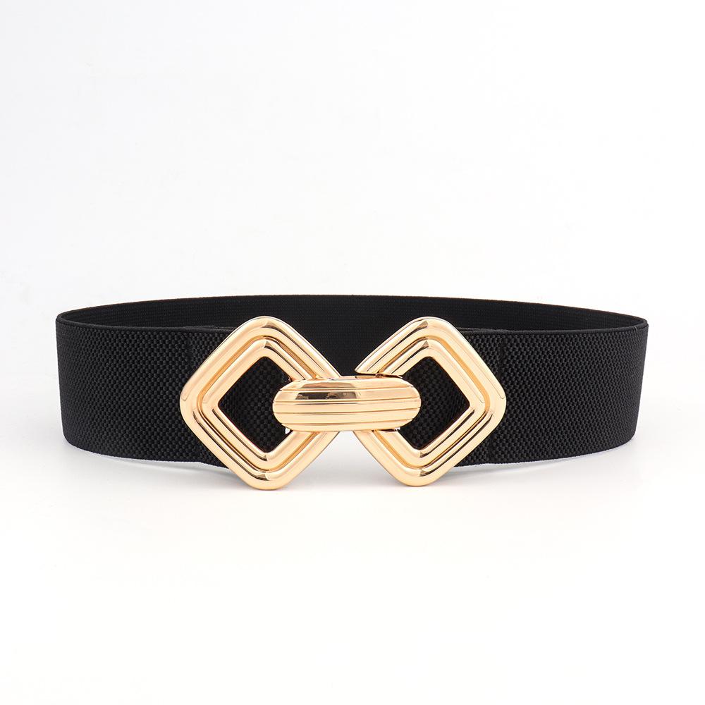 Women's 95cm Wide Elastic Stretch Leather Dress Belt with Gold Buckle V1263-JX-4683