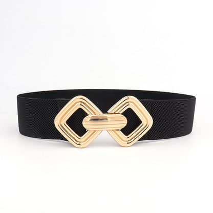 Women's 95cm Wide Elastic Stretch Leather Dress Belt with Gold Buckle V1263-JX-4683