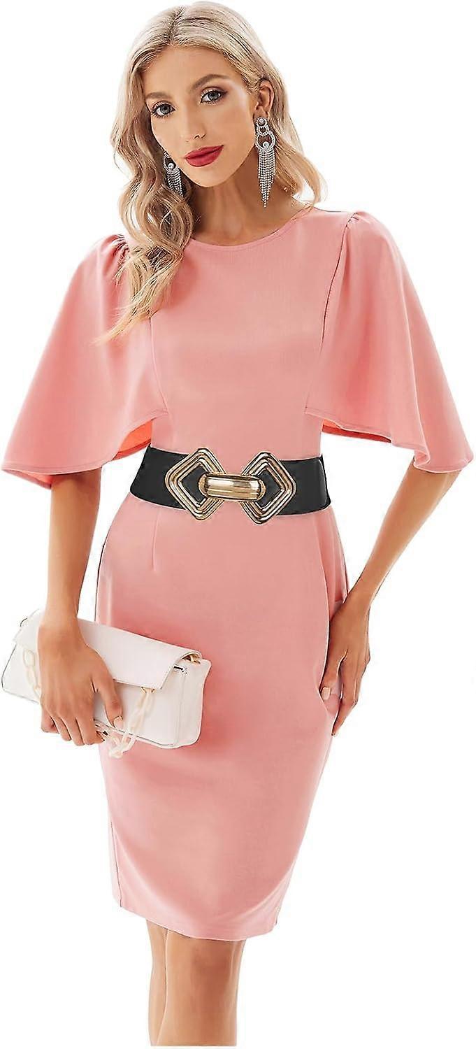 Women's 95cm Wide Elastic Stretch Leather Dress Belt with Gold Buckle V1263-JX-4683