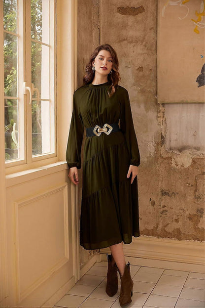 Women's 95cm Wide Elastic Stretch Leather Dress Belt with Gold Buckle V1263-JX-4683