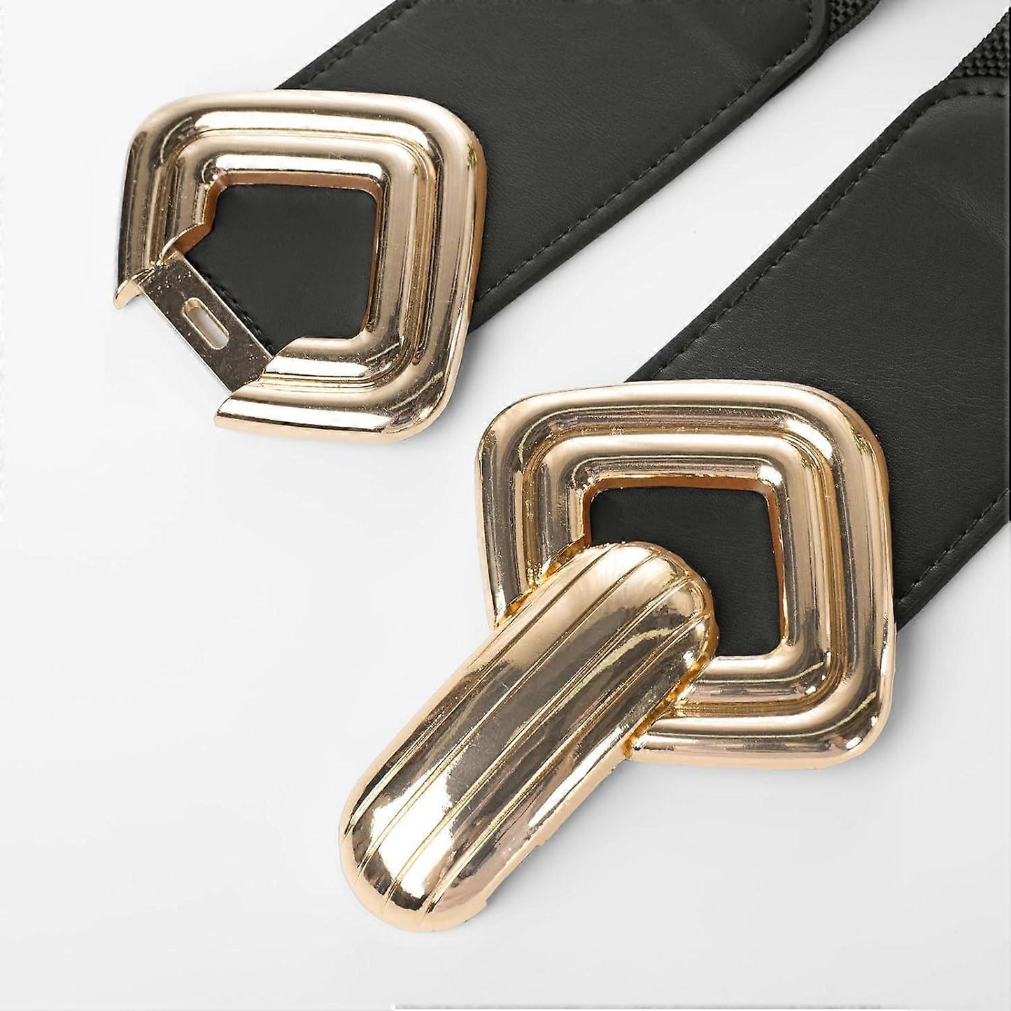 Women's 95cm Wide Elastic Stretch Leather Dress Belt with Gold Buckle V1263-JX-4683