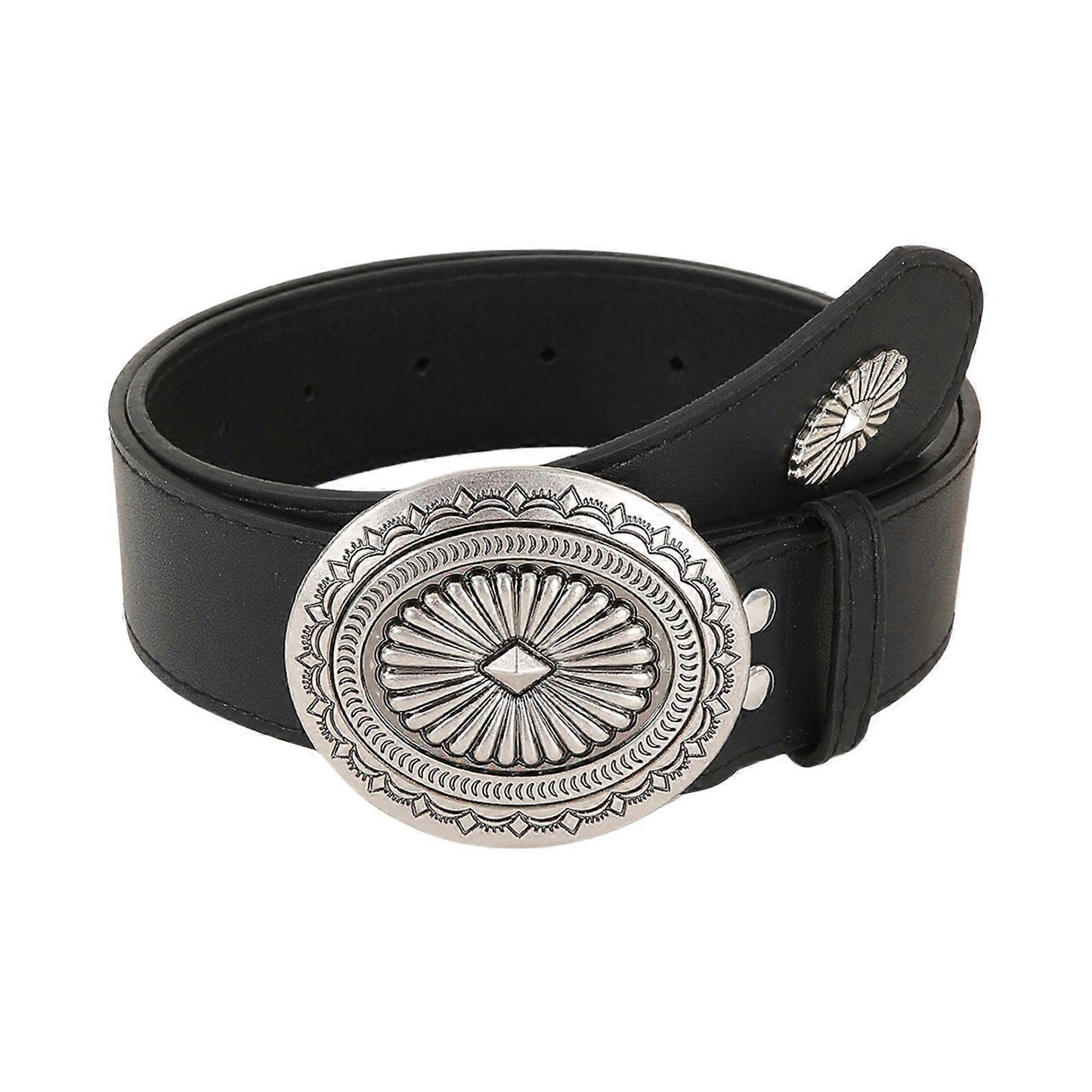 Vintage Adjustable Leather Wide Belt, Western Style with Aluminum Buckle Black V1263-JX-4686