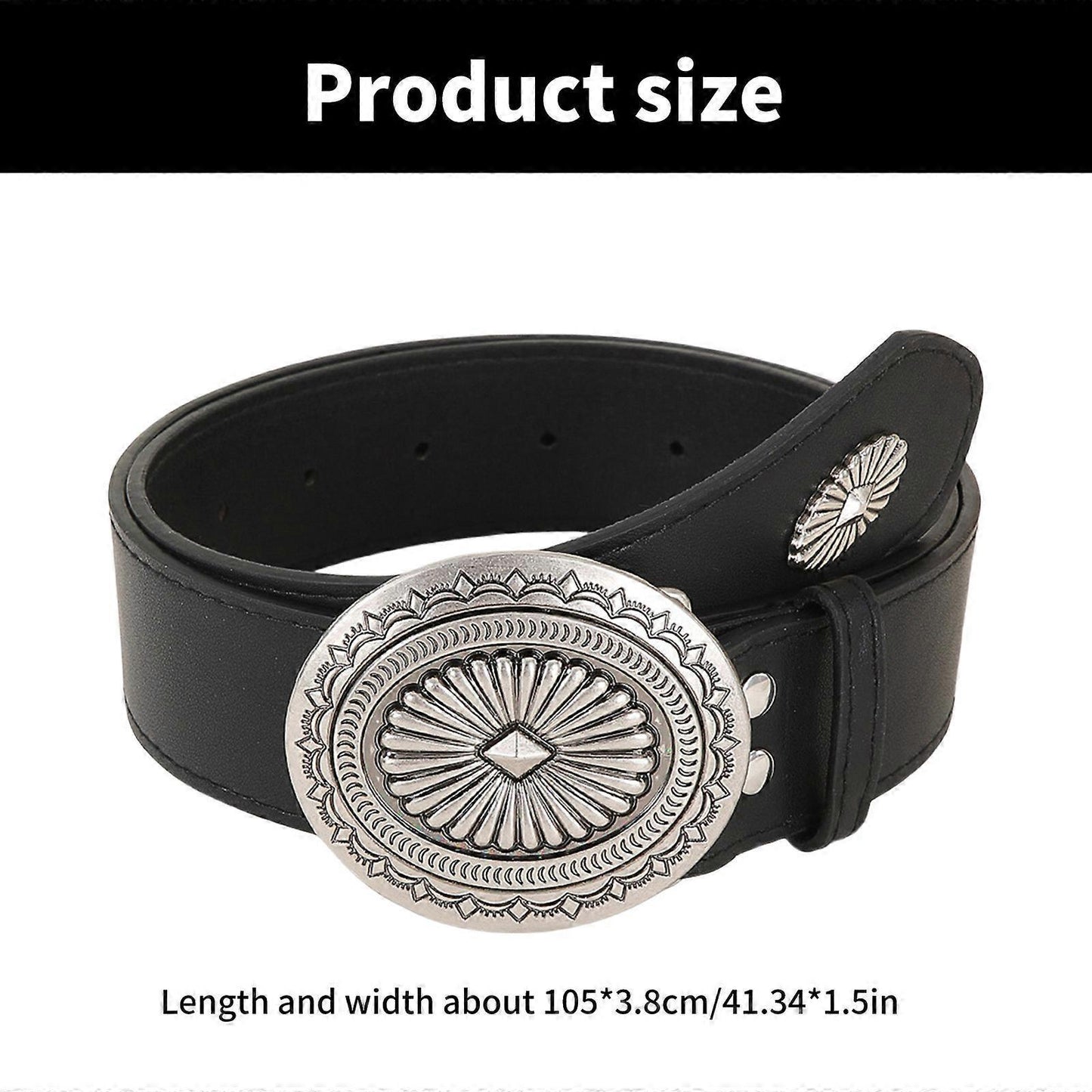 Vintage Adjustable Leather Wide Belt, Western Style with Aluminum Buckle Black V1263-JX-4686