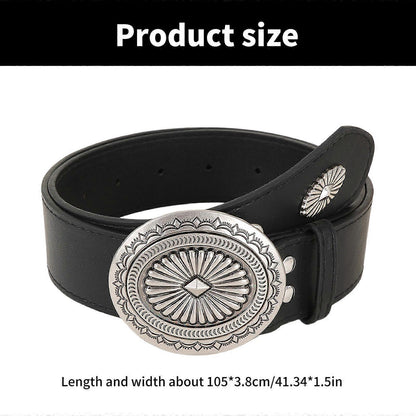Vintage Adjustable Leather Wide Belt, Western Style with Aluminum Buckle Black V1263-JX-4686