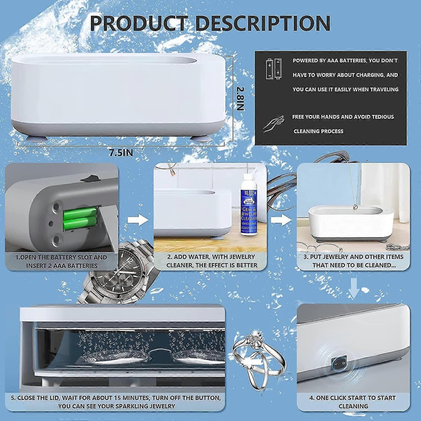 Low-Noise 45kHz Ultrasonic Jewelry Cleaner Machine for Glasses & Retainers V1263-JX-4694