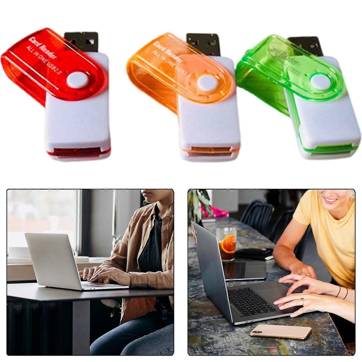 4-in-1 TF/MS Card Reader, USB Adapter for Phone and Computer Simultaneous Reading V1263-JX-4727