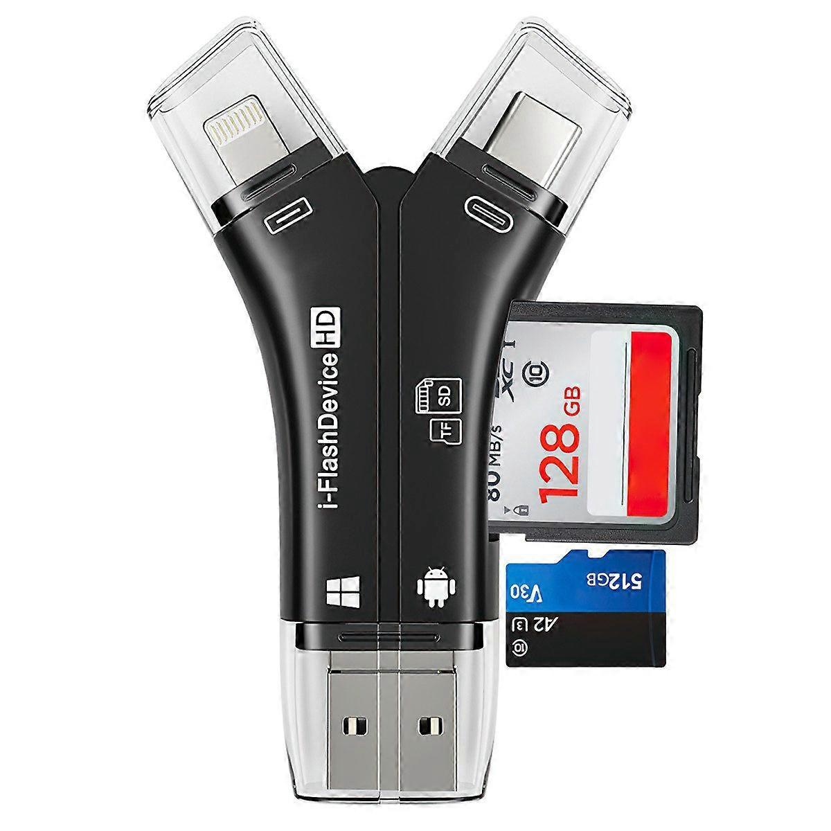4-in-1 Mobile Phone Card Reader, TF/SD Memory Card Storage Adapter for Data Transfer V1263-JX-4730