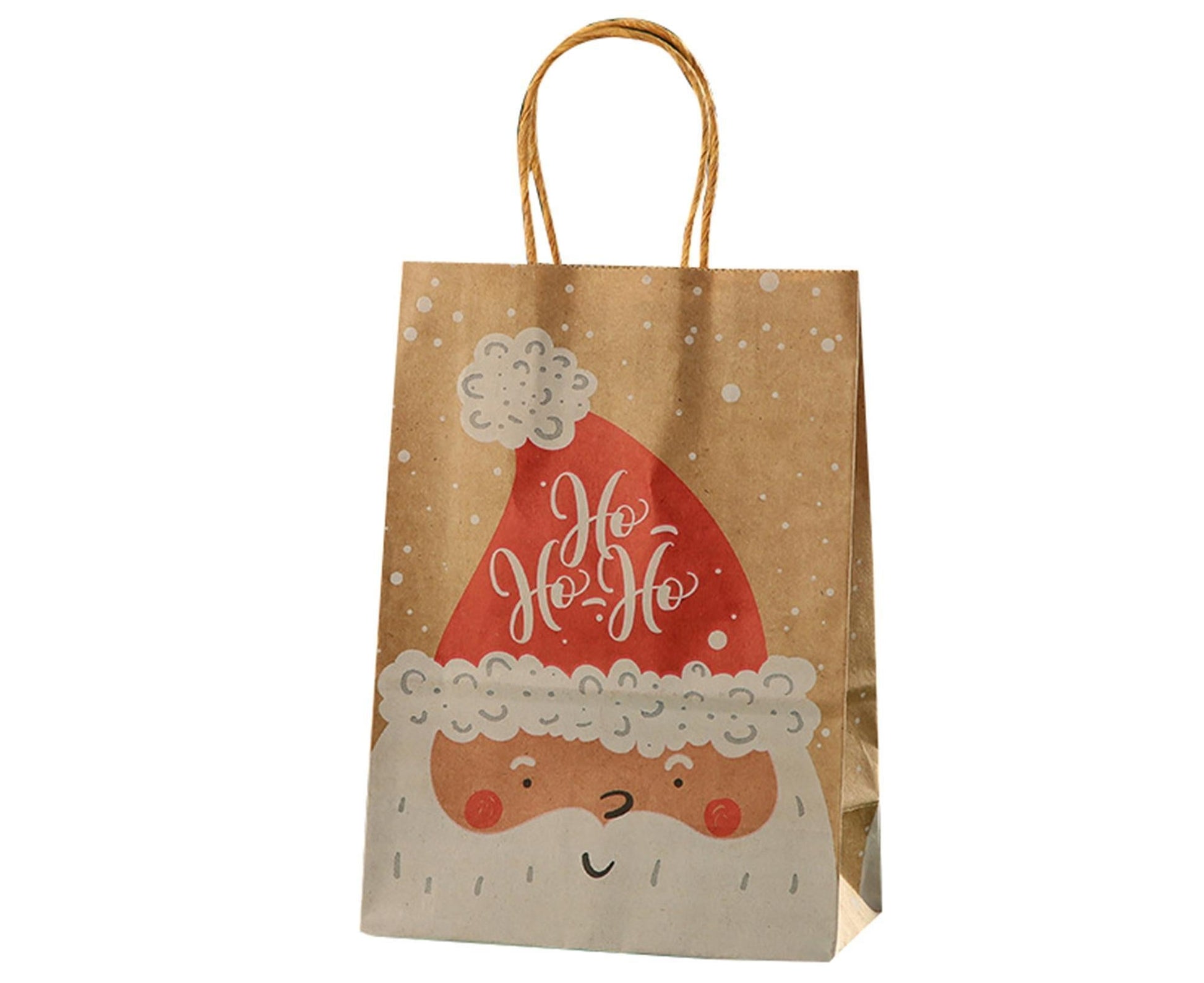 12Pcs/Set Gift Pouch Handle Design Tear Resistant Paper Merry Christmas Printed Candy Bag for Home-L V1263-JX-474