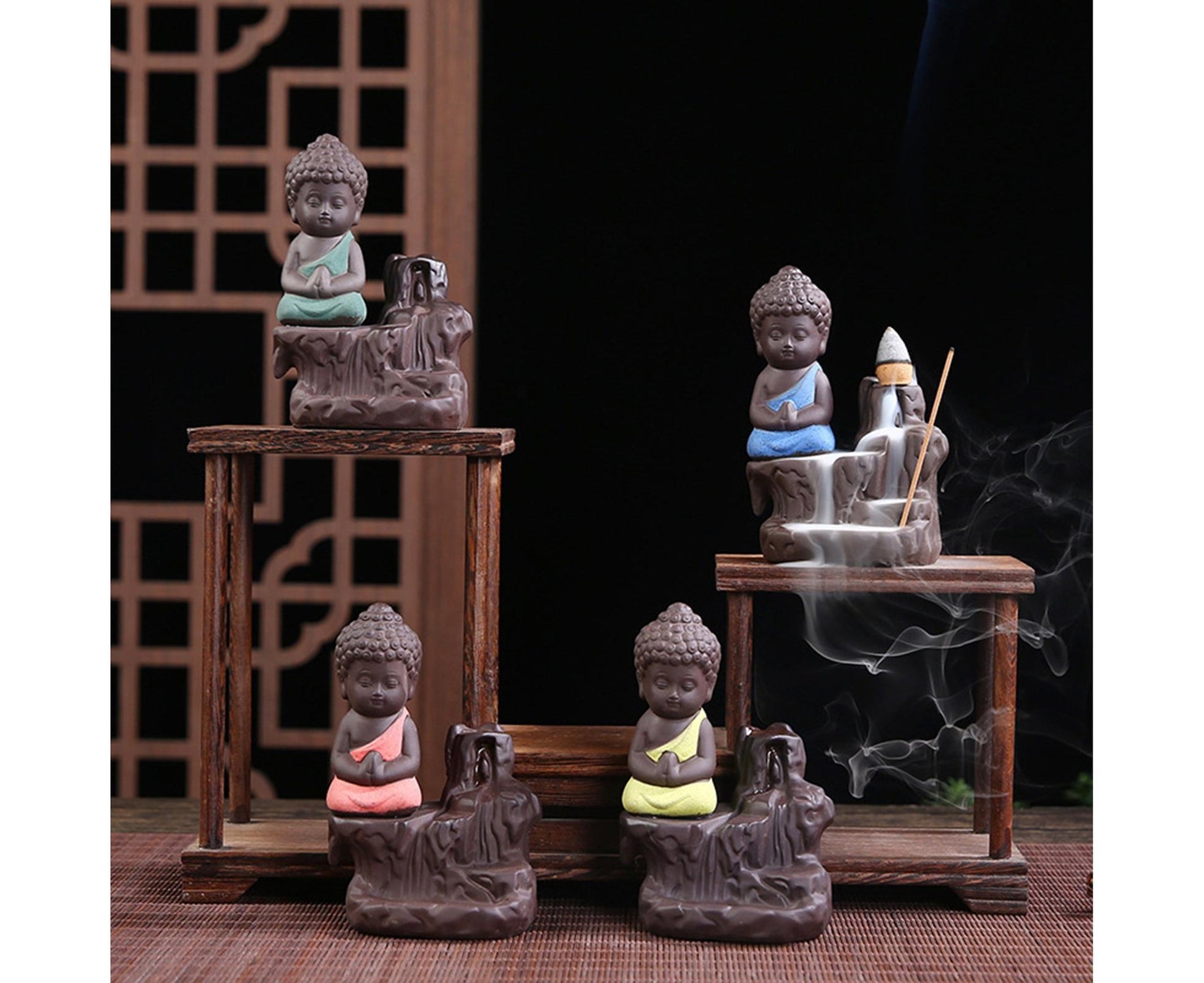 Home Fragrance Creative Little Monk Small Buddha Censer Backflow Incense Burner-Light Orange V1263-JX-476