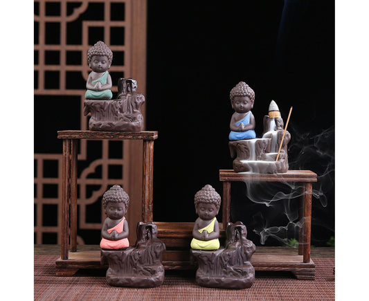 Home Fragrance Creative Little Monk Small Buddha Censer Backflow Incense Burner-Light Orange V1263-JX-476