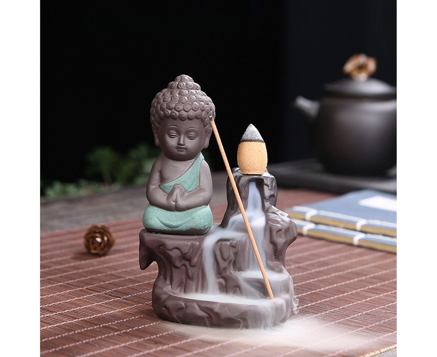 Home Fragrance Creative Little Monk Small Buddha Censer Backflow Incense Burner-Light Orange V1263-JX-476