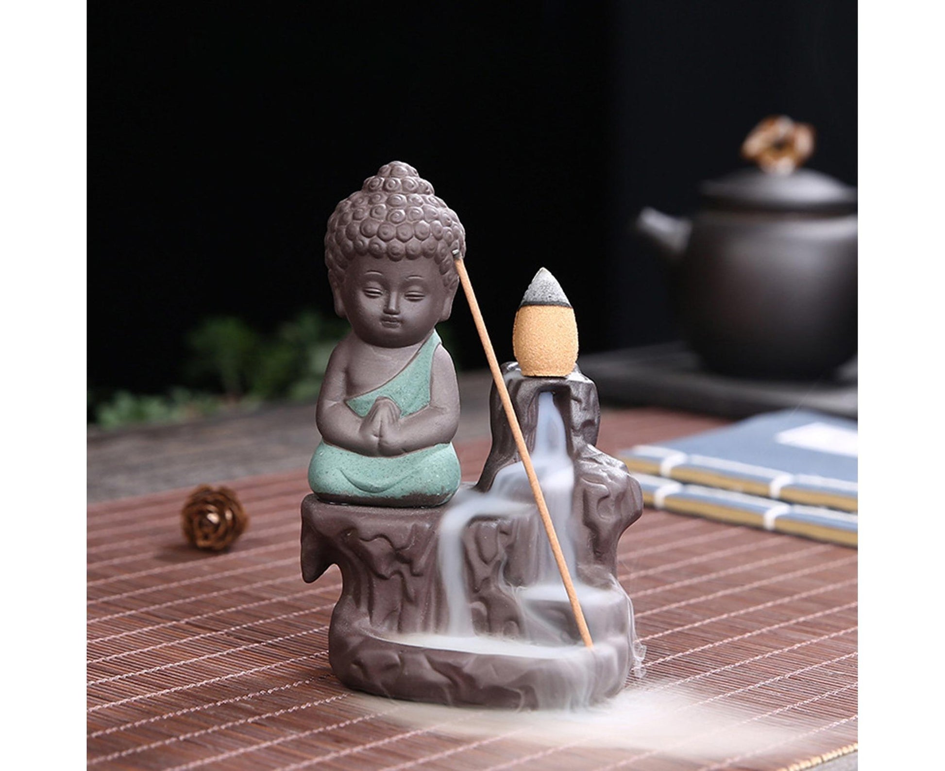 Home Fragrance Creative Little Monk Small Buddha Censer Backflow Incense Burner-Light Orange V1263-JX-476