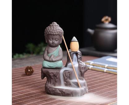Home Fragrance Creative Little Monk Small Buddha Censer Backflow Incense Burner-Light Orange V1263-JX-476