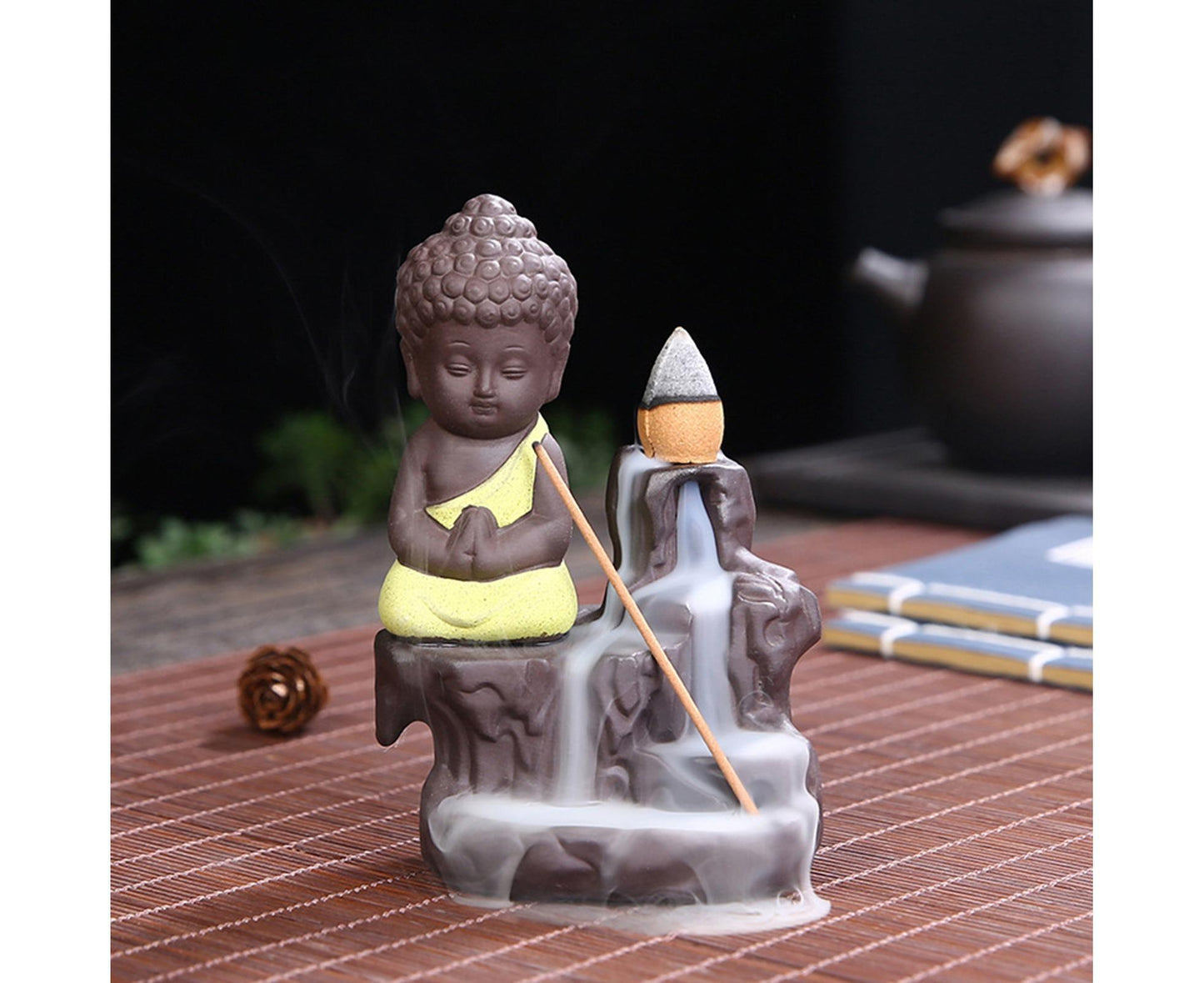 Home Fragrance Creative Little Monk Small Buddha Censer Backflow Incense Burner-Light Orange V1263-JX-476