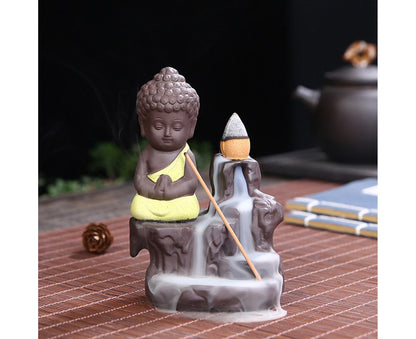 Home Fragrance Creative Little Monk Small Buddha Censer Backflow Incense Burner-Light Orange V1263-JX-476