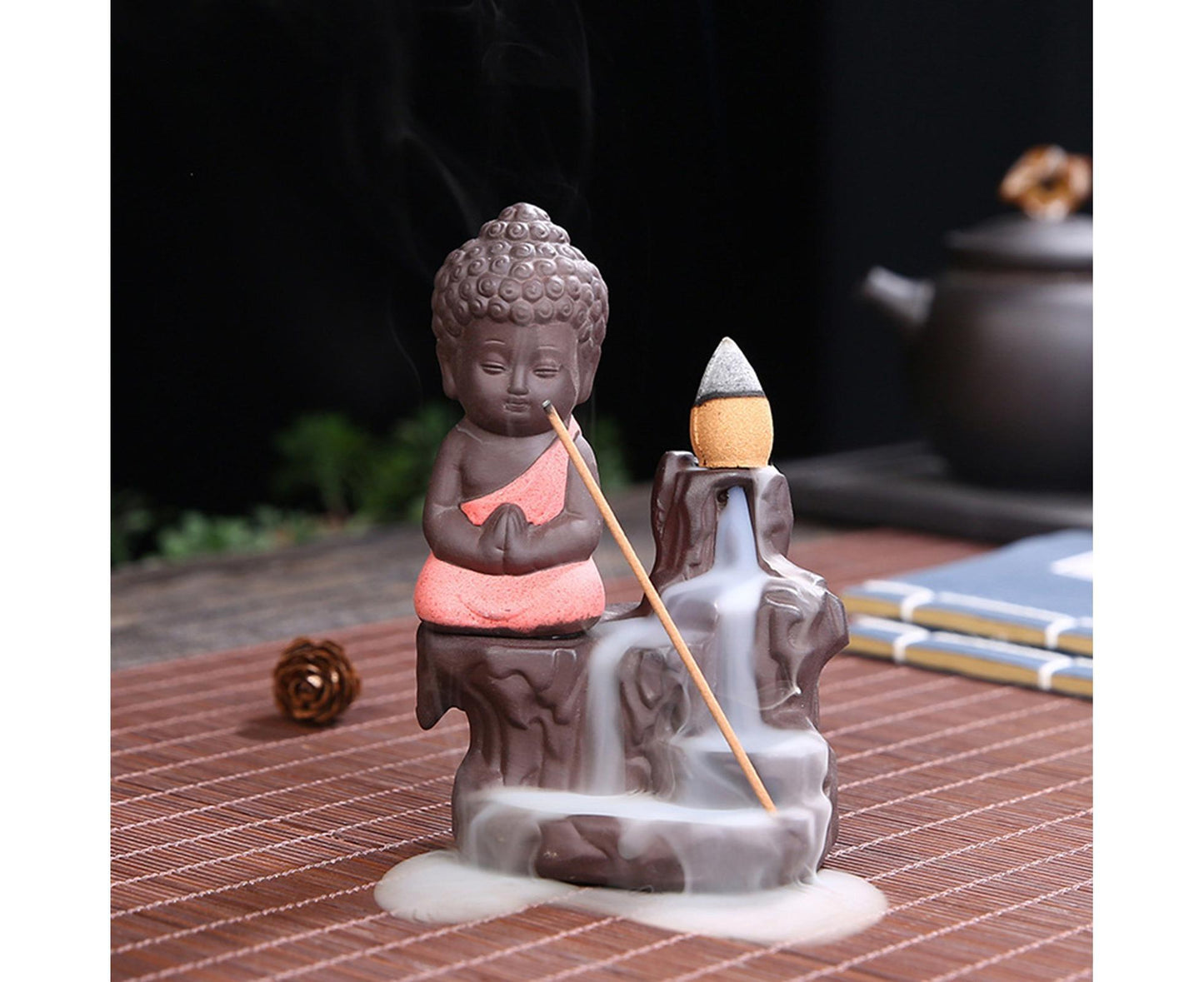 Home Fragrance Creative Little Monk Small Buddha Censer Backflow Incense Burner-Light Orange V1263-JX-476