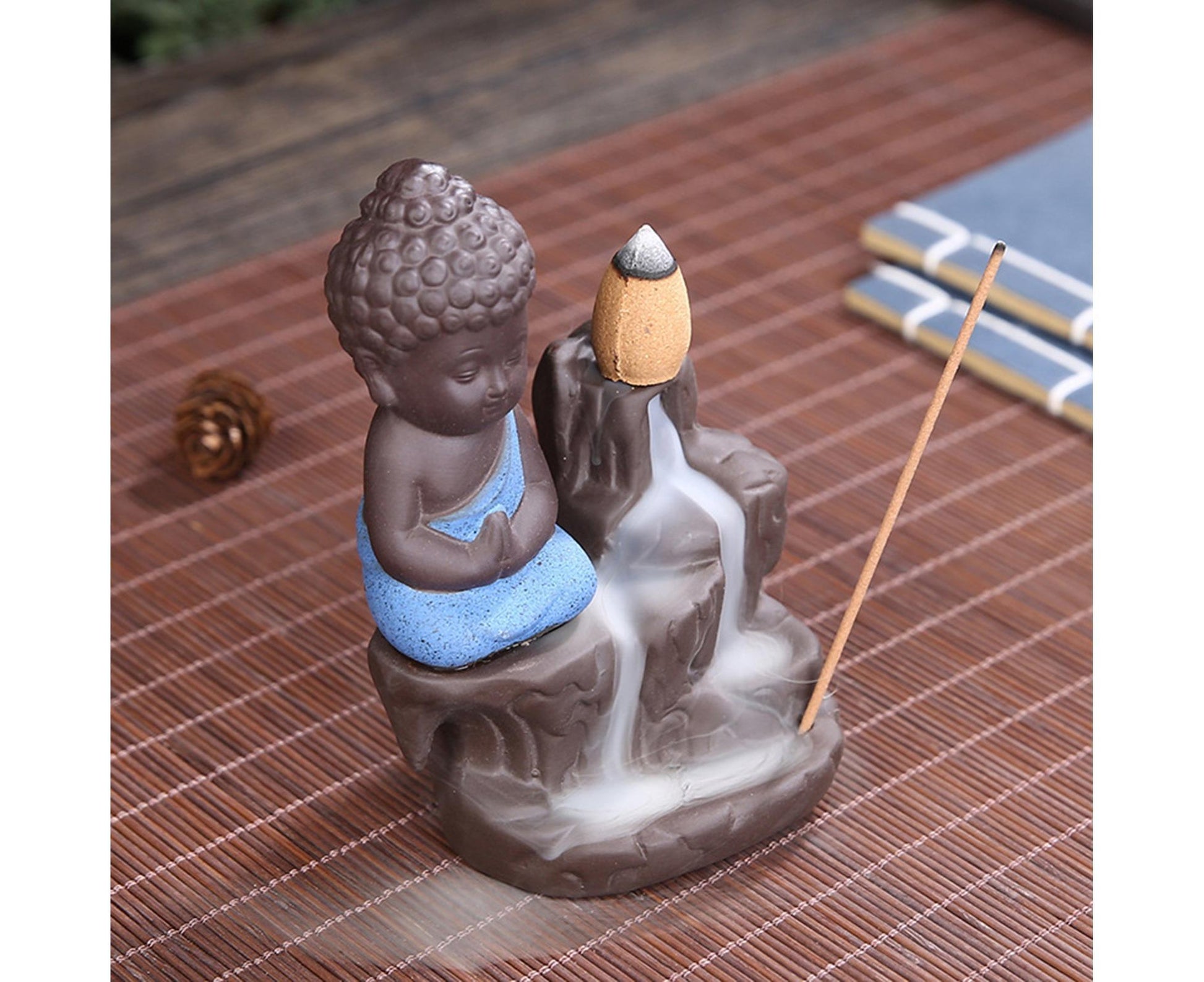 Home Fragrance Creative Little Monk Small Buddha Censer Backflow Incense Burner-Light Orange V1263-JX-476