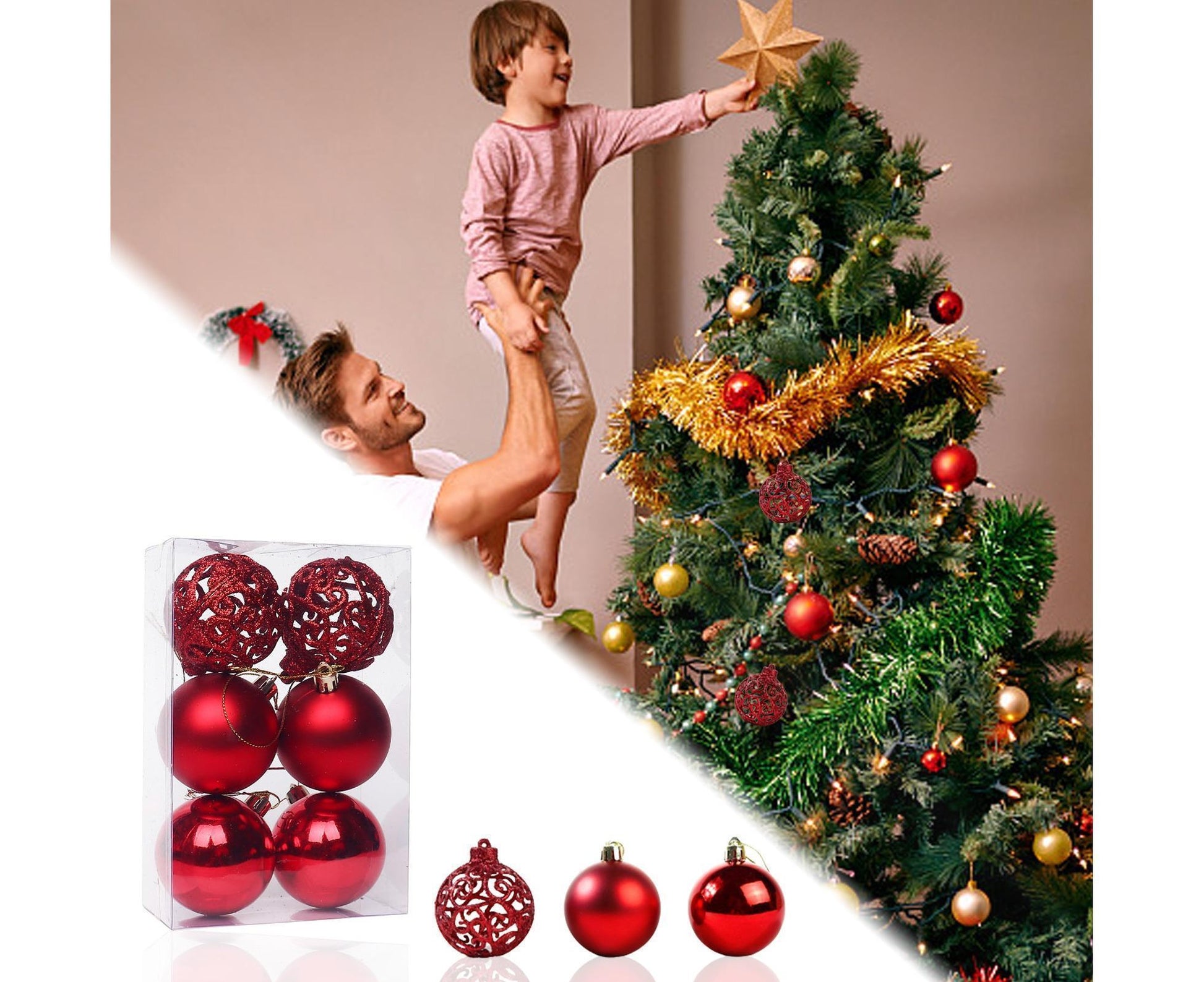 6Pcs 8cm Xmas Tree Pendant-Red 8 cm V1263-JX-477