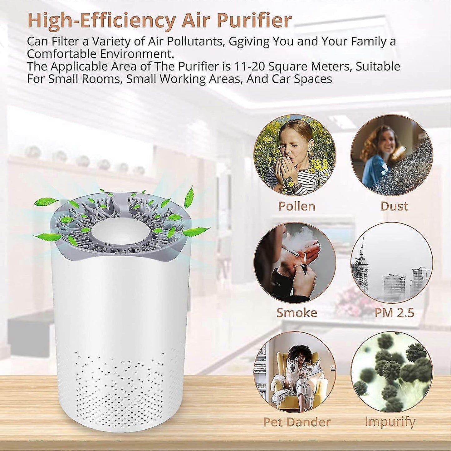 Portable HEPA Air Purifier, Quiet 35dB with 1m USB Cable V1263-JX-4779
