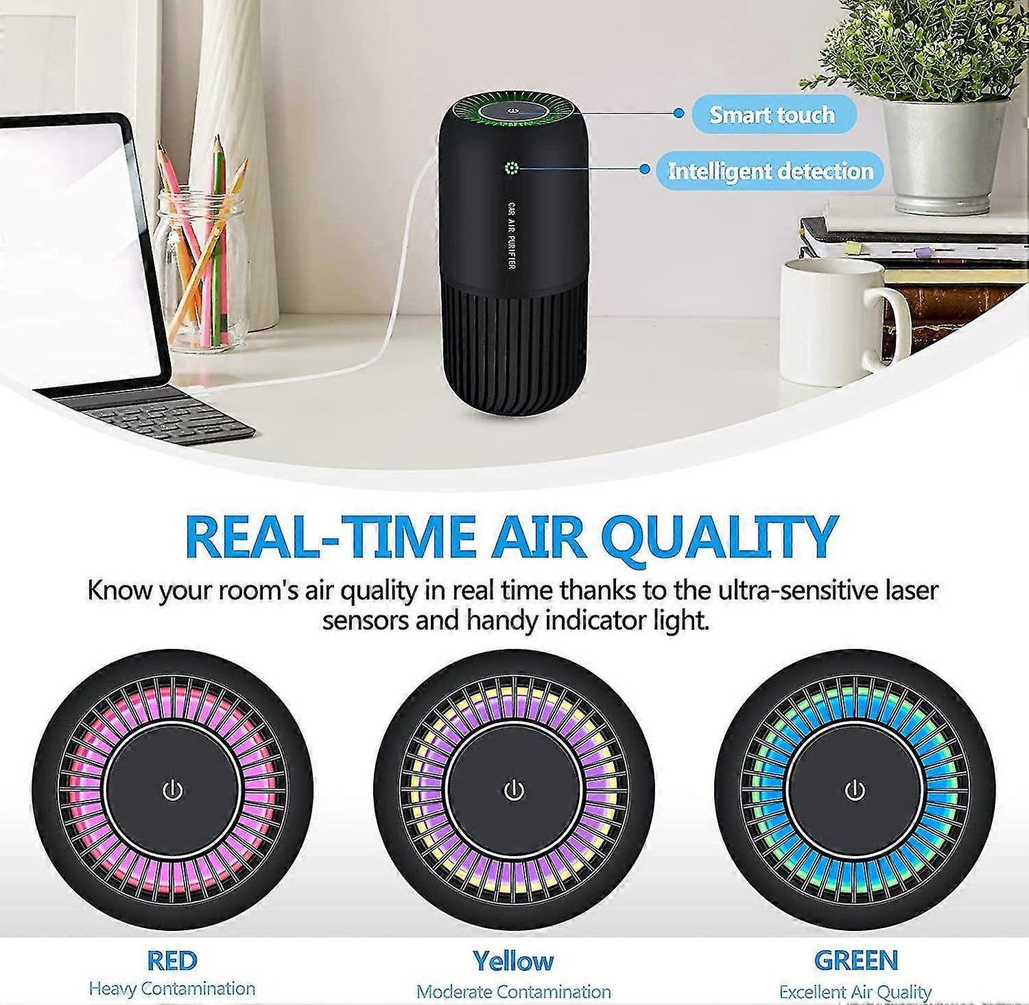 Air Purifier with Filter Removes Smoke Dust for Car & Office Use - Black V1263-JX-4789