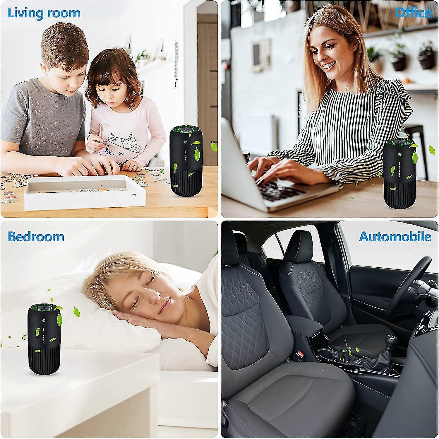 Air Purifier with Filter Removes Smoke Dust for Car & Office Use - Black V1263-JX-4789