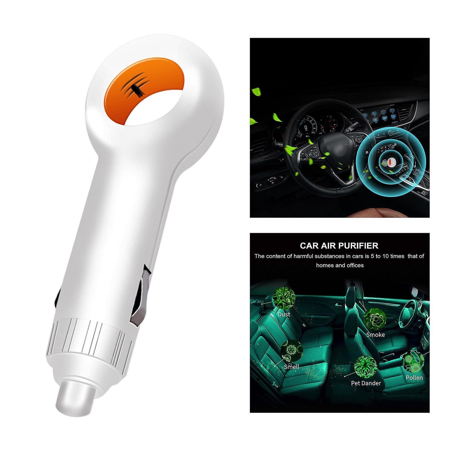 Mini Car Air Purifier with Negative Ion Filter - White Vehicle Model V1263-JX-4809