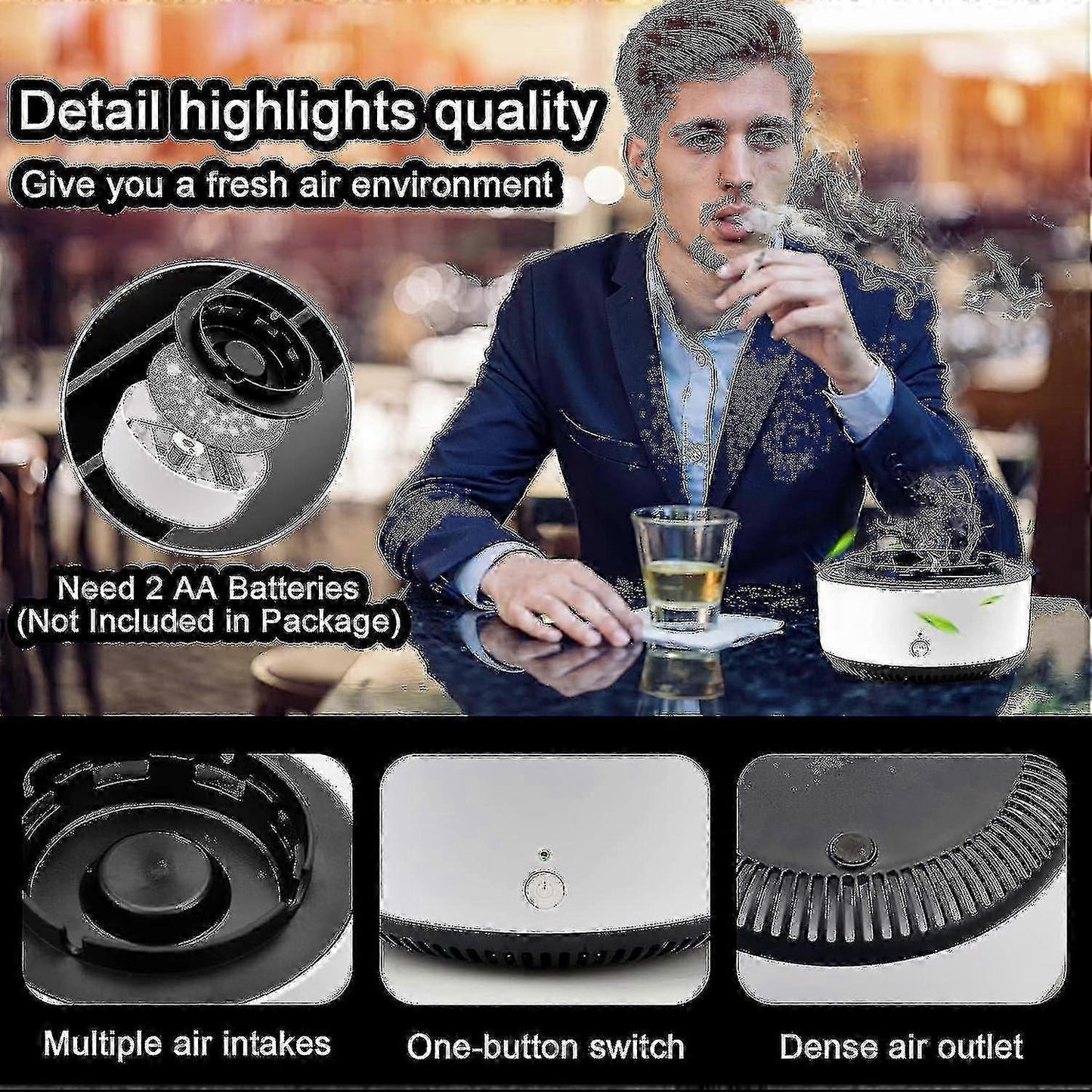 Smokeless Ashtray Air Purifier with Negative Ion for Car & Home Use V1263-JX-4811