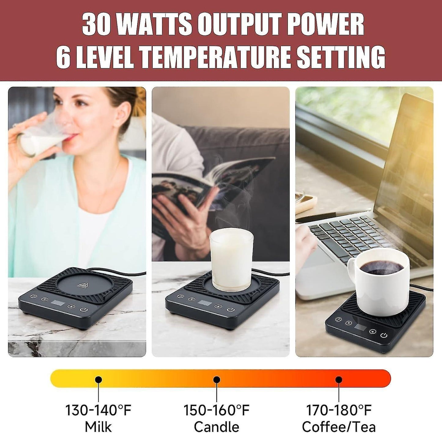 Electric Coffee Mug Warmer with Timer & 6 Temp Settings V1263-JX-4815