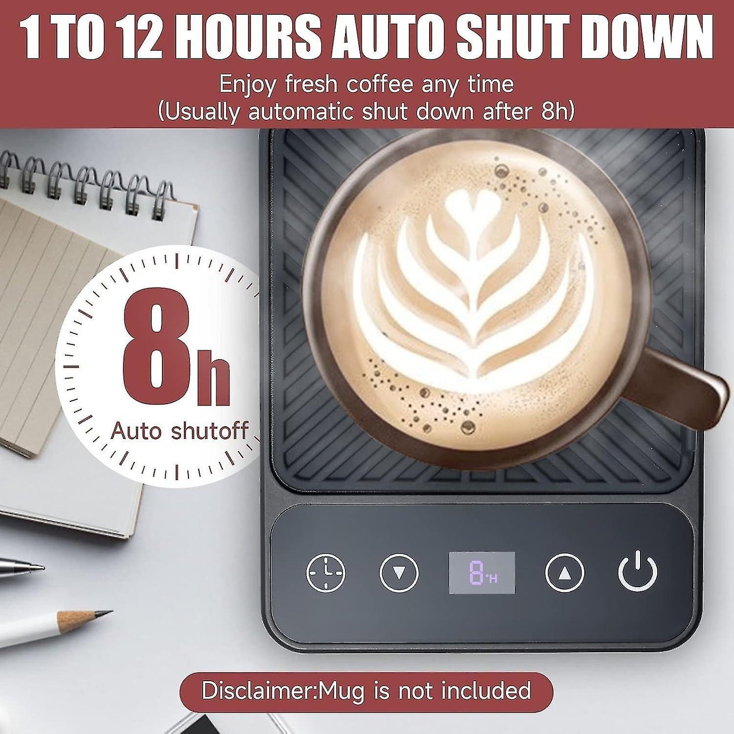 Electric Coffee Mug Warmer with Timer & 6 Temp Settings V1263-JX-4815