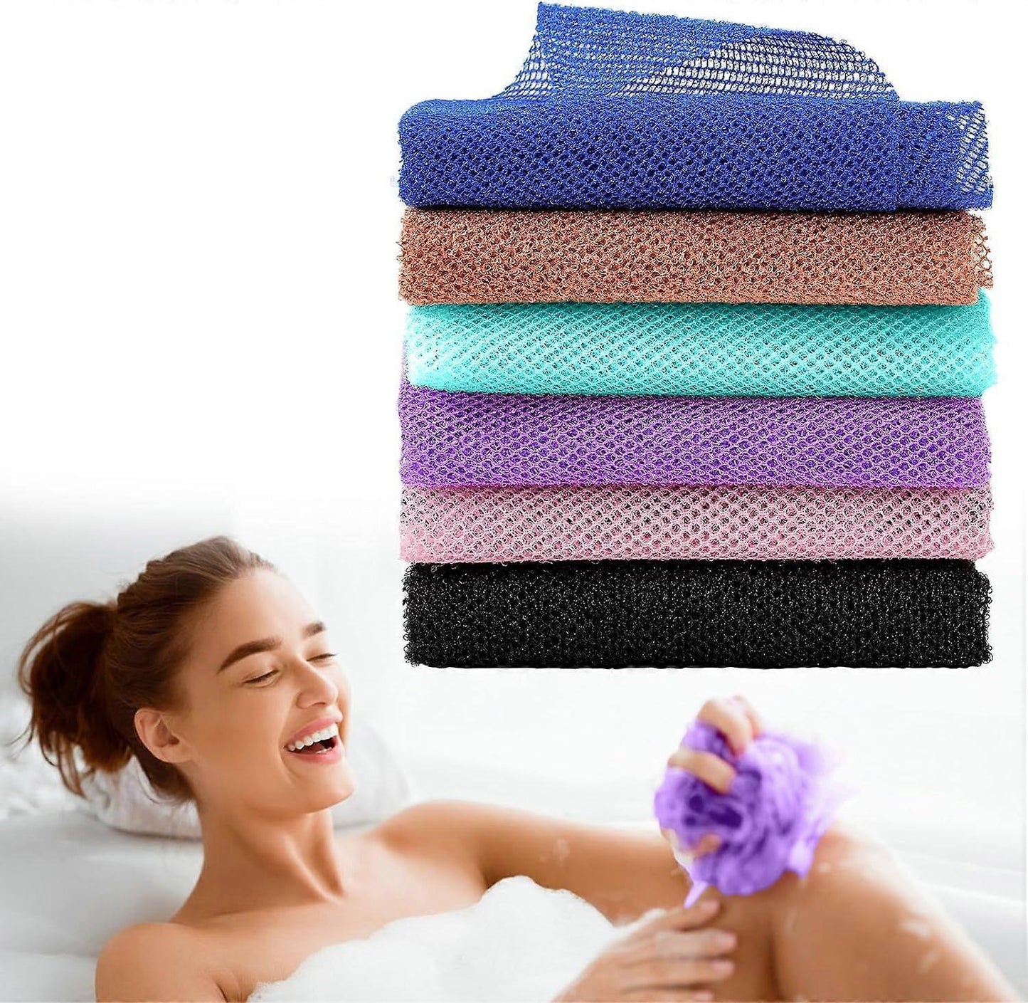 6pcs African Long Net Sponge, Exfoliating Shower Body Back Scrubber V1263-JX-4864