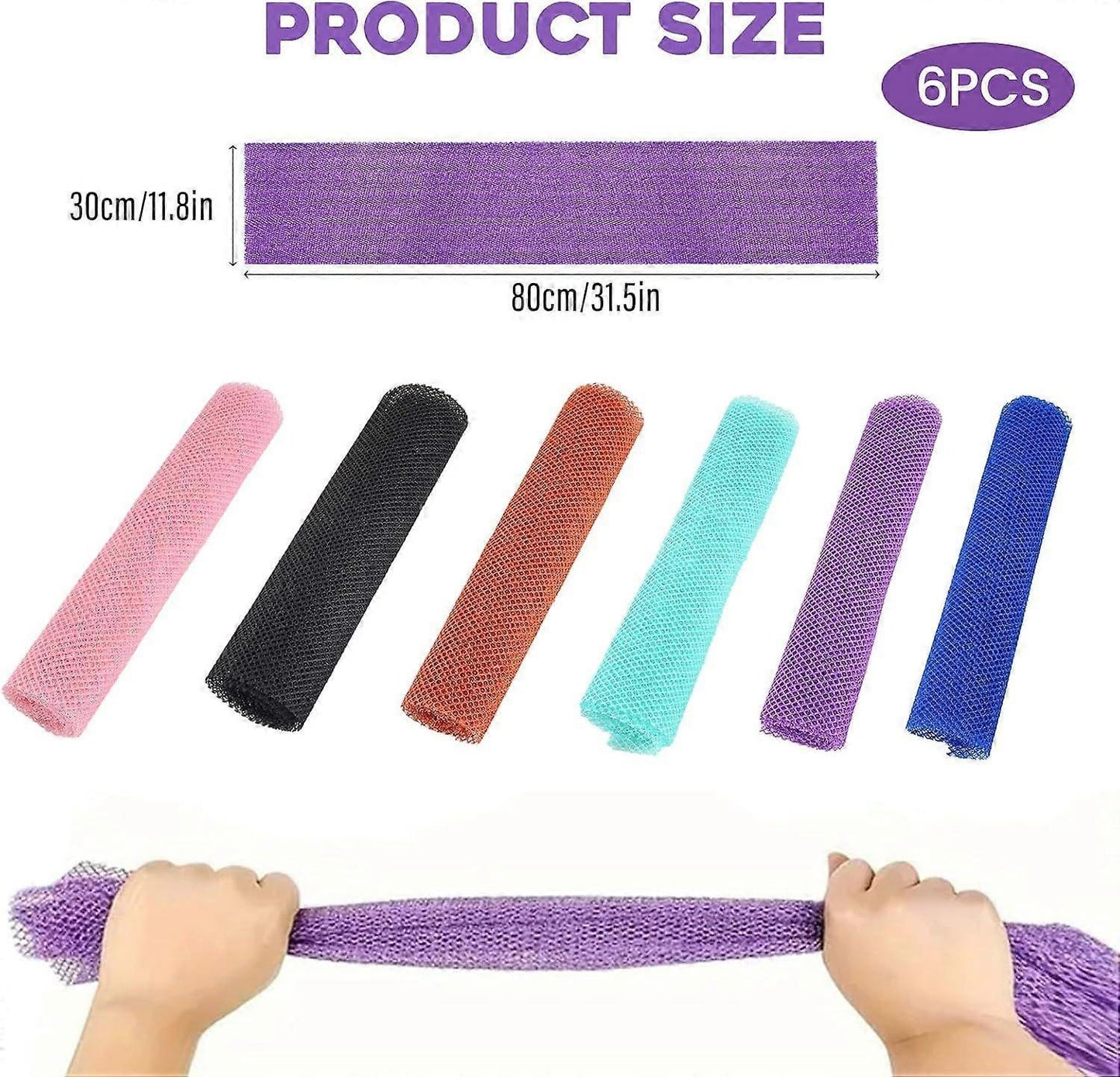6pcs African Long Net Sponge, Exfoliating Shower Body Back Scrubber V1263-JX-4864