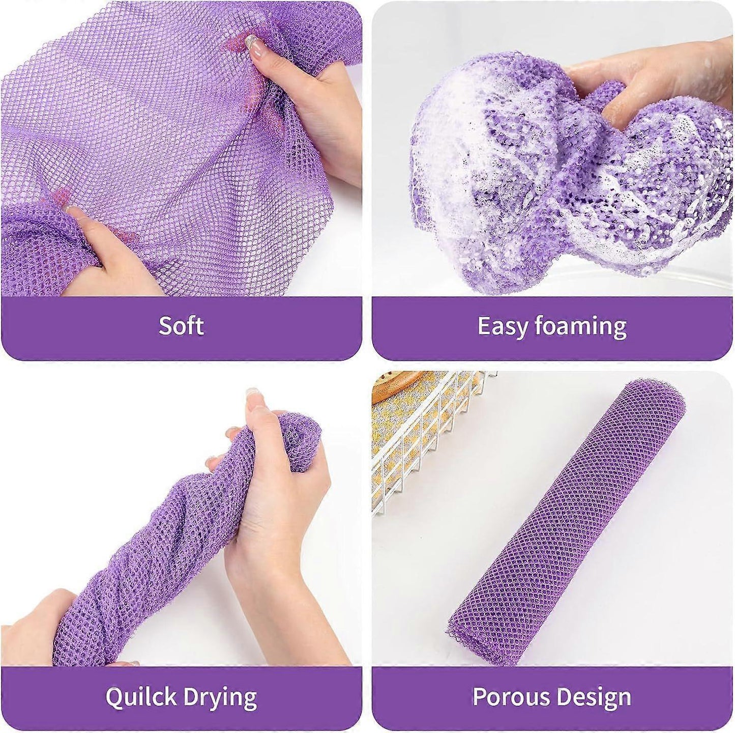 6pcs African Long Net Sponge, Exfoliating Shower Body Back Scrubber V1263-JX-4864