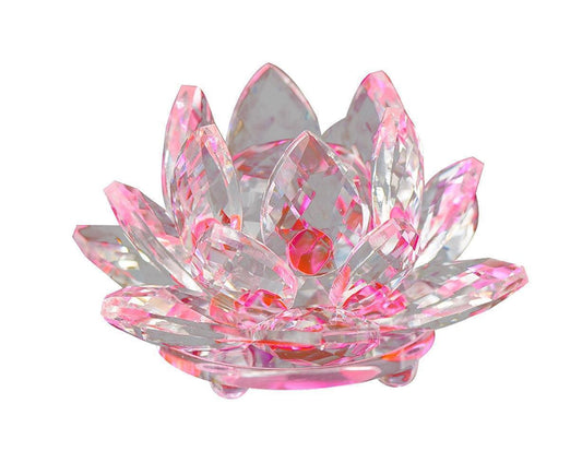 Artificial Quartz Crystal Lotus Flower Figurine Wedding Party Decor Souvenir-Pink V1263-JX-489