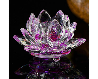 Artificial Quartz Crystal Lotus Flower Figurine Wedding Party Decor Souvenir-Pink V1263-JX-489
