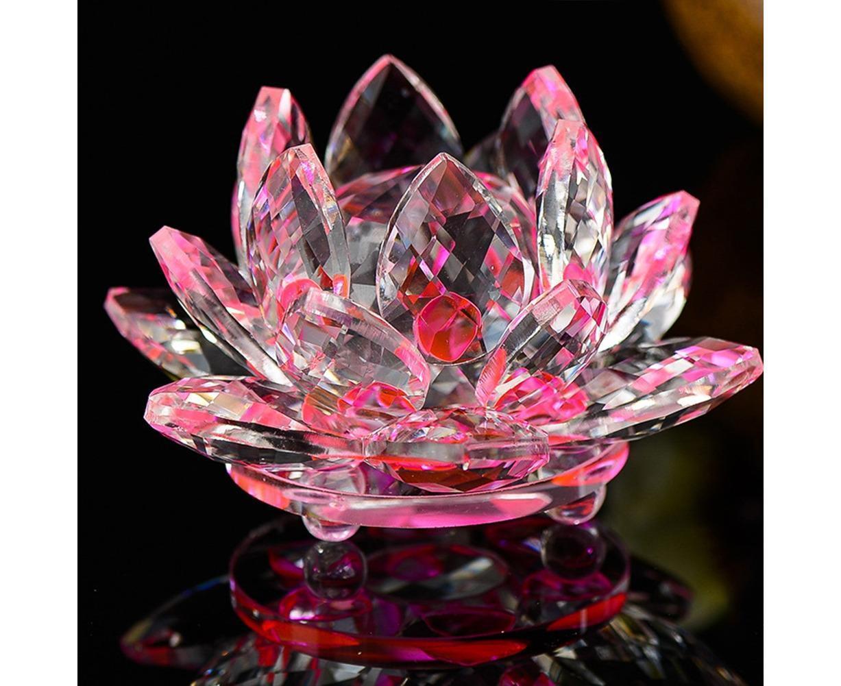 Artificial Quartz Crystal Lotus Flower Figurine Wedding Party Decor Souvenir-Pink V1263-JX-489