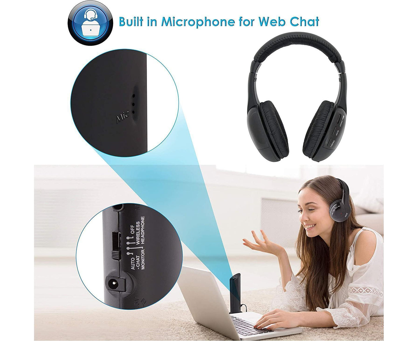 Stereo Wireless Over-Ear Headphones High Fidelity Headset V1263-JX-49